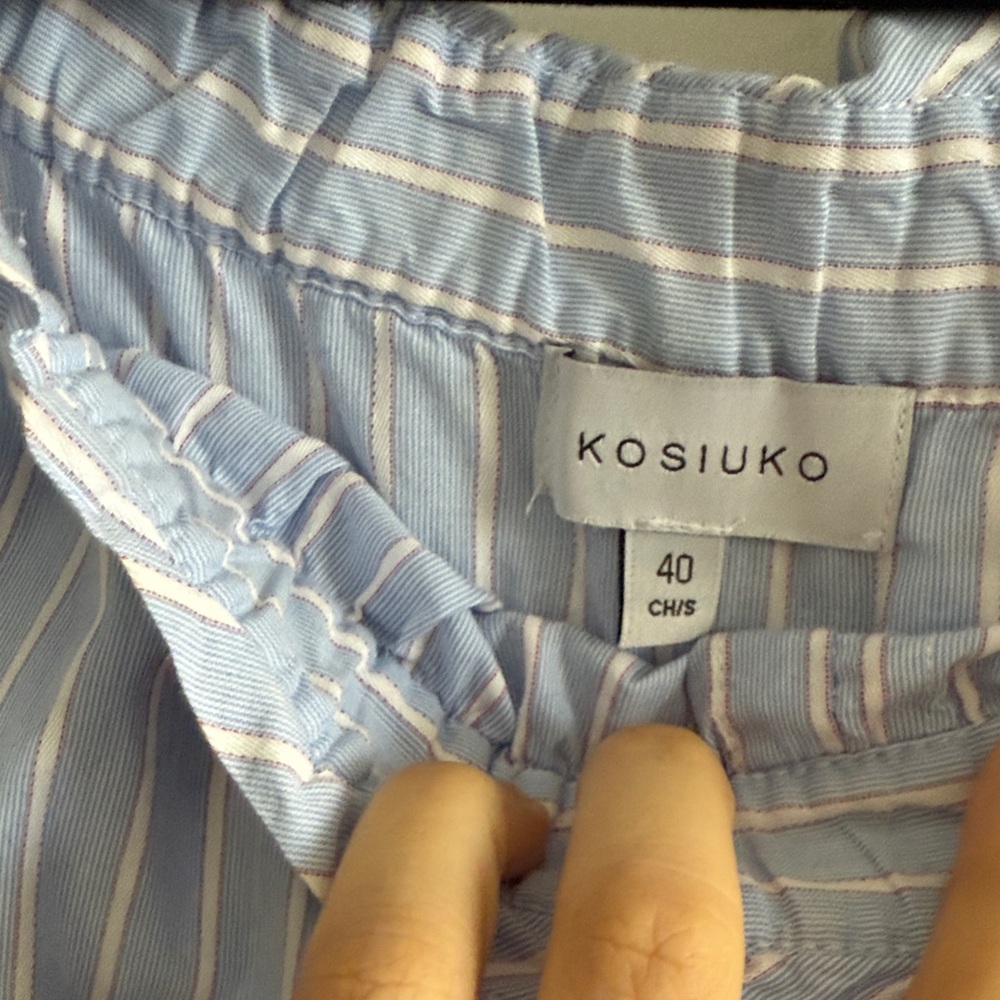 Elegant Light Blue Striped Off-Shoulder Blouse - Picture 3 of 7